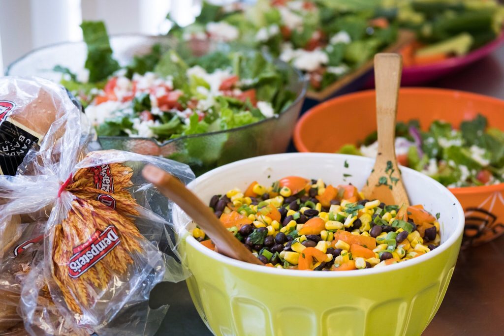 Fresh salads prepared for the relaxing Friday afternoon barbecue