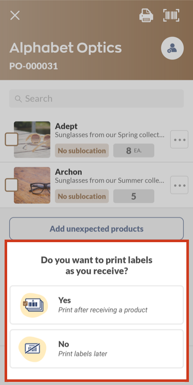 inFlow mobile app label printing