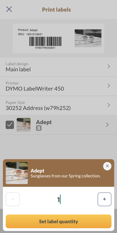 inFlow mobile app label printing