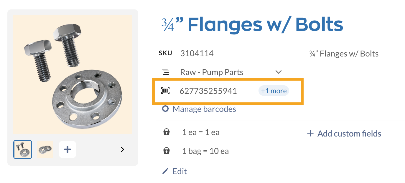 Multiple barcodes on a inFlow product record.