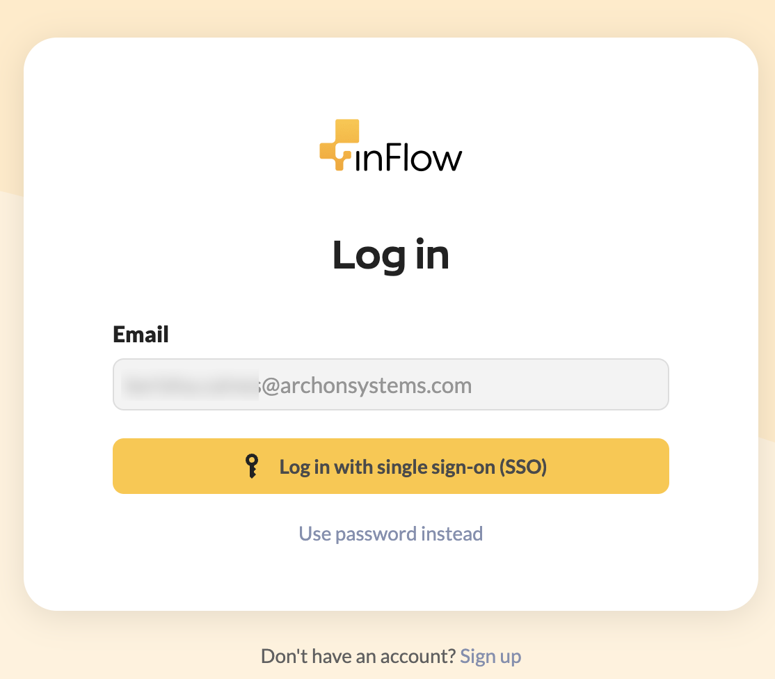 inFlow login screen with single sign-on enabled.